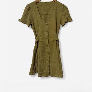 Free People Olive Green linen Button-Down Dress